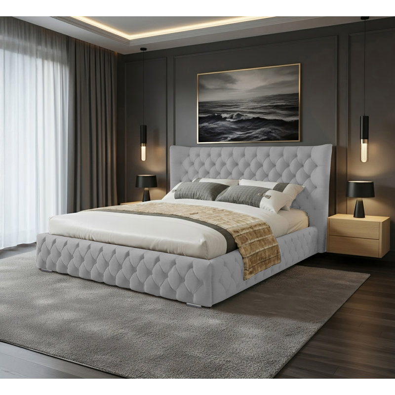 Achilleas Upholstered Bed, Light Silver, Small Double (4')