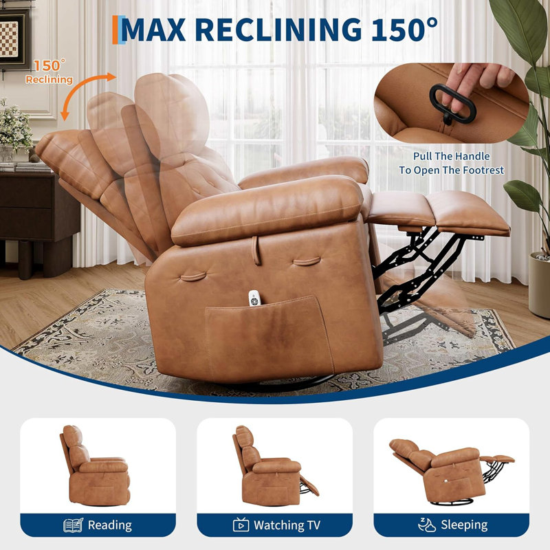 Fauteuil inclinable, berçant et pivotant, chauffant et massant, Brun