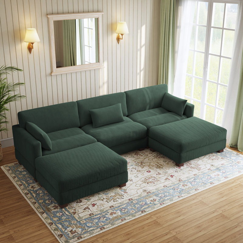Canapé modulaire en velours côtelé Maelina , Velours côtelé vert forêt, H 30,7 po x l 123,6 po x P 68,1 po