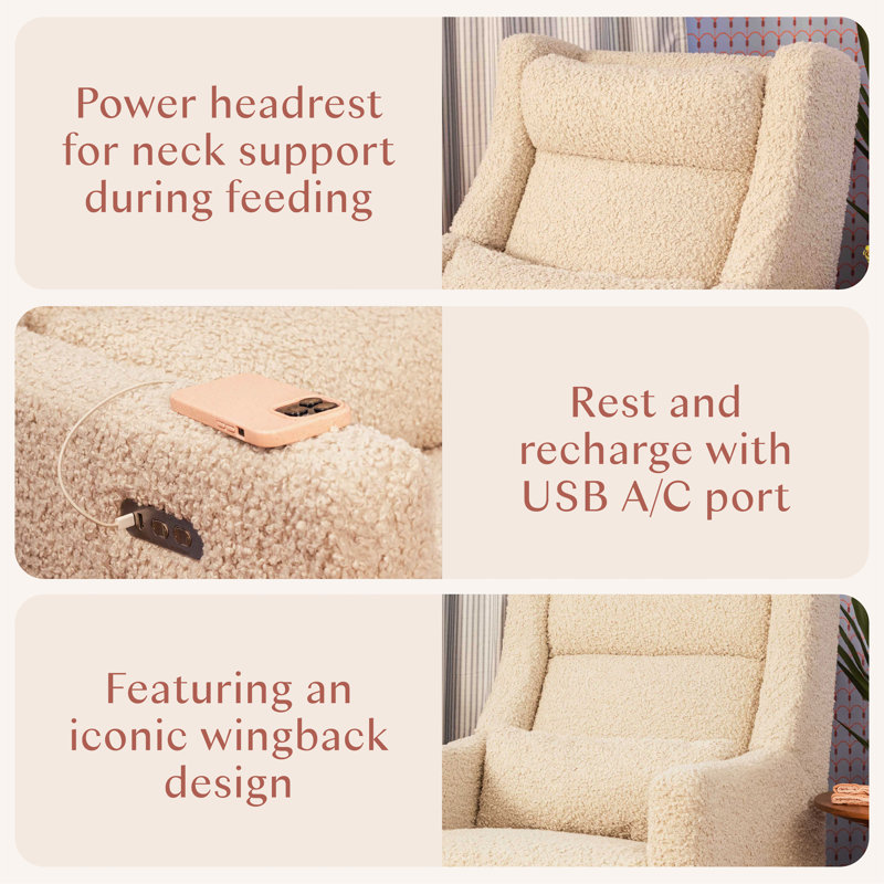 Kiwi Plus Power Glider Recliner w/ Power Headrest, Almond Teddy Loop