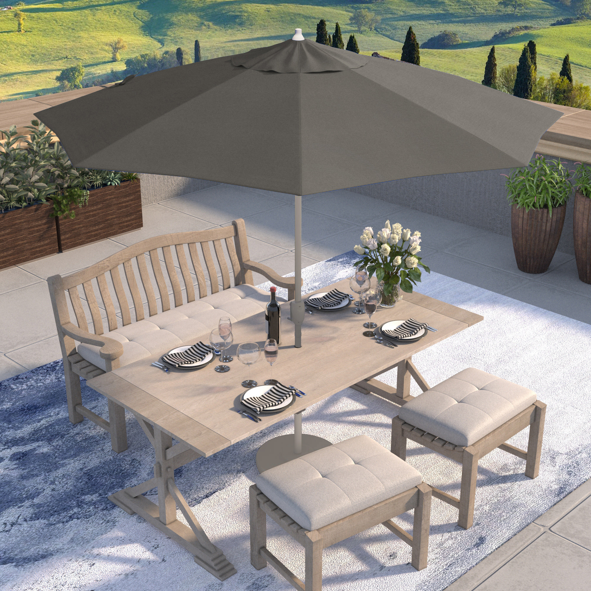 Kenne Sunbrella® Outdoor Umbrella, Canvas Charcoal Sunbrella® Canvas, 108" W x 108" D