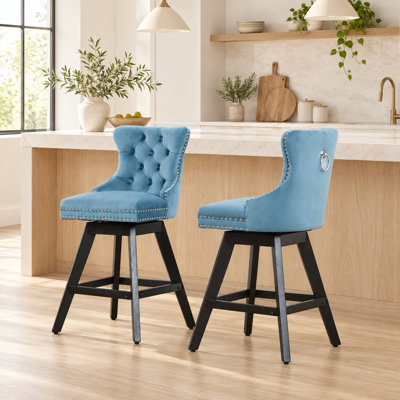 Tabourets de bar pivotants capitonnés de 66 cm avec garniture cloutée, ensemble de 2