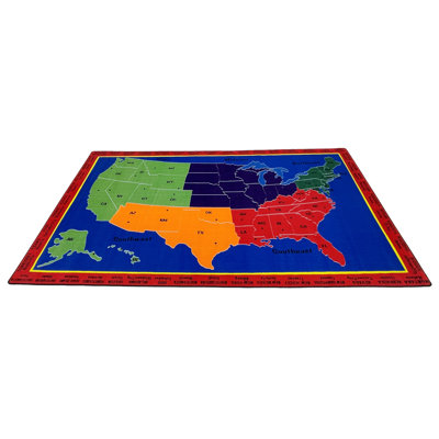 Tapis de classe KidCarpet.com États-Unis avec carte des régions, rectangle de 183 x 260 cm