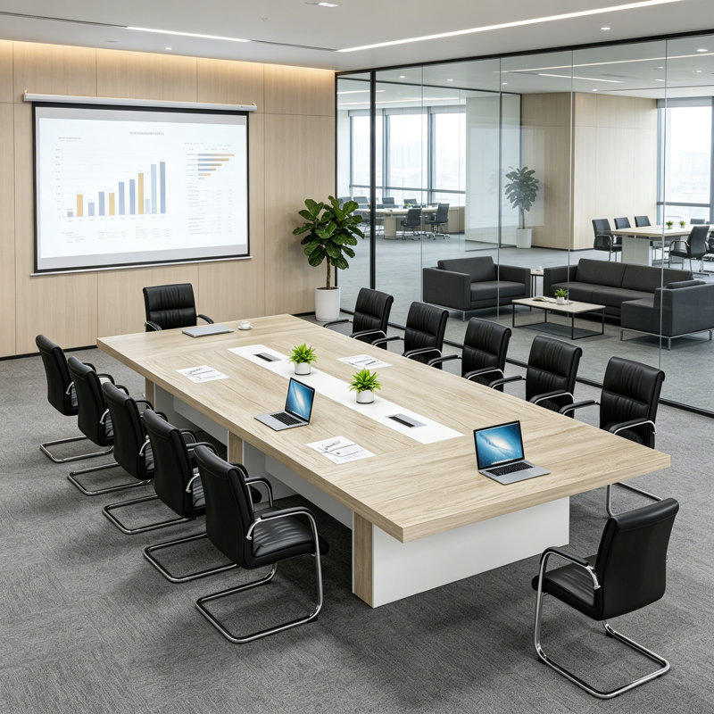 Table de conférence Searfoss, Beige, 29.53" H x 137.8" L x 59.06" D