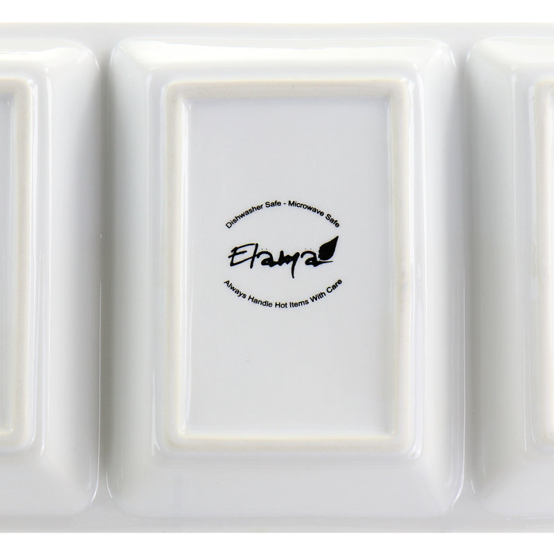 Modern White Porcelain 3-Section Rectangular Serving Tray with Metal Rack