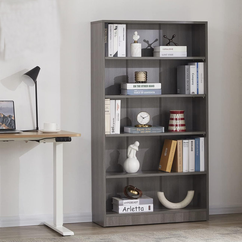 Latitude Run® Gibney Standard Bookcase, (5 Shelves) 59.84” H x 33.07” W x 11.61”D, Gray
