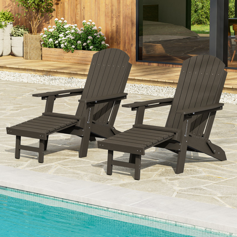 Folding Adirondack Chair with Retractable Ottoman & Cup Holder, 3-Position Adjustable for Patio, All-Weather Outdoor Seating