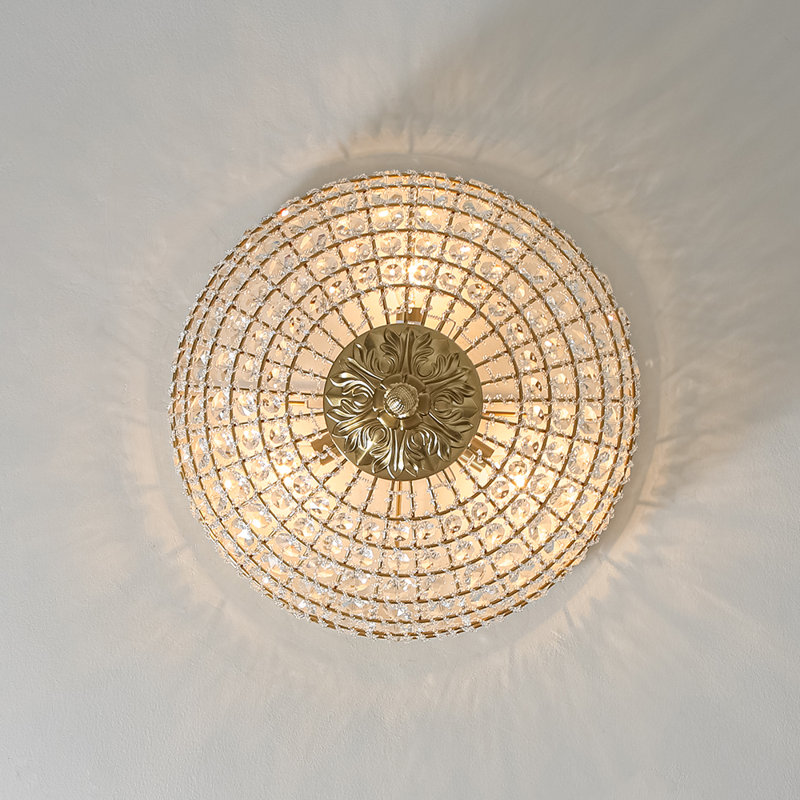3-Light Antique Brass Crystal Bowl Flush Mount