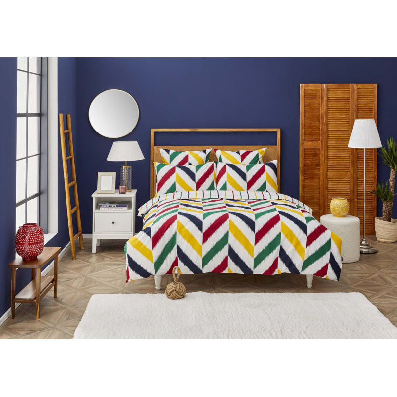 Yellow/Green/Red Reinforced Cotton 144 TC Reversible Duvet Cover Set