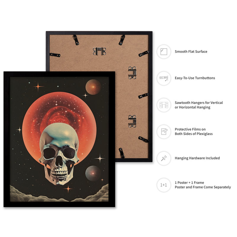 Crâne psychédélique, Black Framed, Poster, 12"H x 16"W