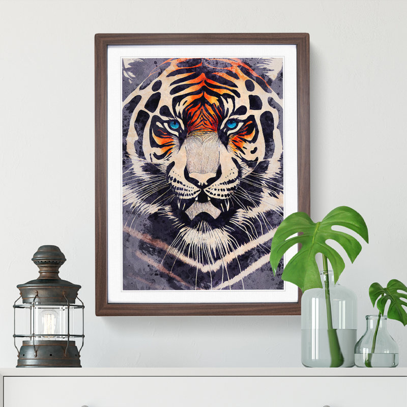 Tiger In Watercolour No.3 - Single Picture Frame Painting, Walnut Framed, 46cm H x 34cm W x 2cm D