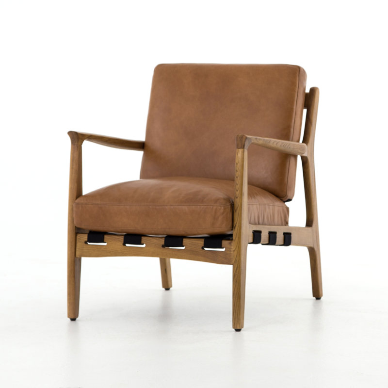 Silas Armchair, Brown Genuine Leather, Brown