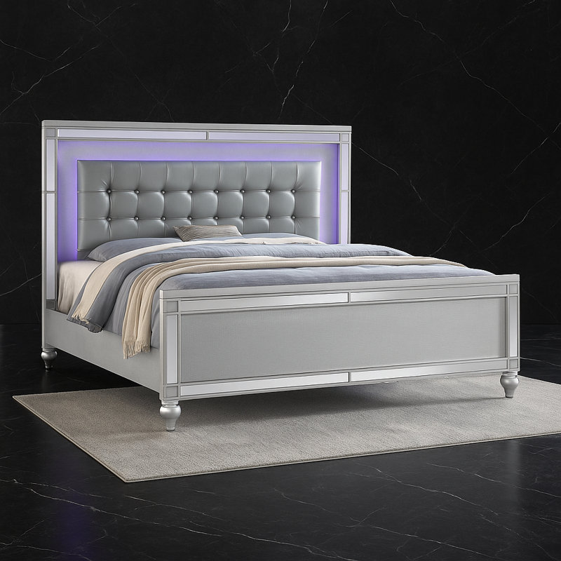 Denard Upholstered Standard Bed, Silver, King
