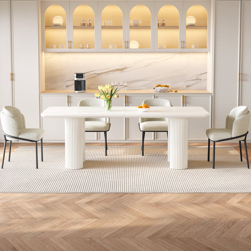 Abishan 78.97" Modern Rectangle Cream White Dining Table for Kitchen, Bar, Living Room, 30"H x 78.97"L x 35.43"W, White