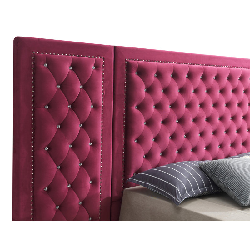 Janiya Upholstered Platform Bed, Burgundy, Queen