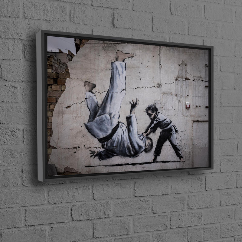 Art mural contemporain contemporain en toile de coton avec un design graffiti 3D Judoka mettant en vedette un garçon de Banksy, idéal pour la maison et le bureau