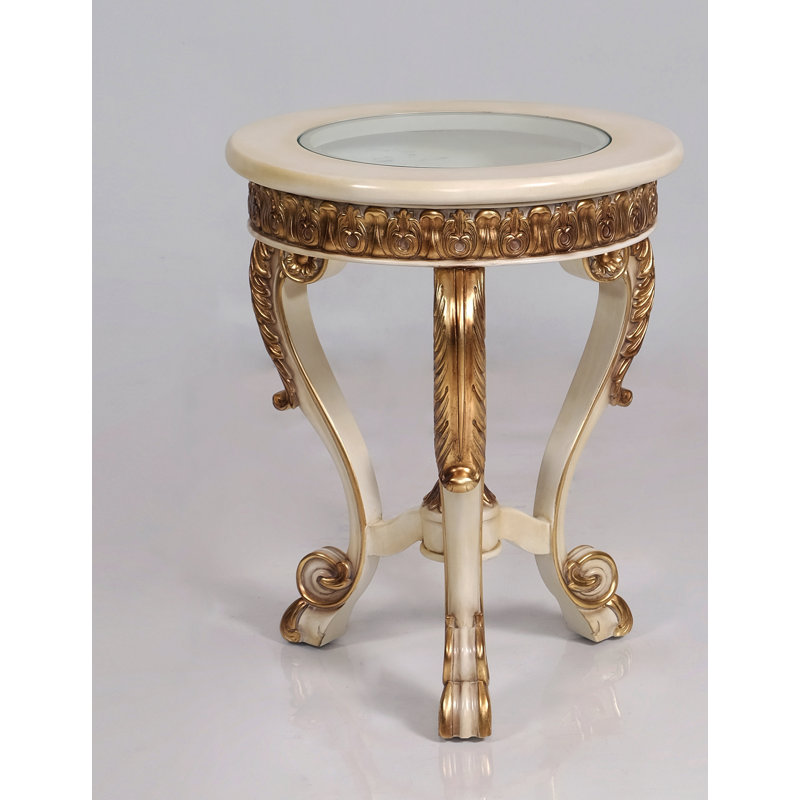 Salvato Glass End Table, Antique Beige/gold