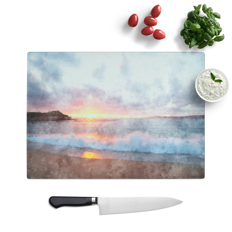 Tempered Glass Pacific Coast Sunset Chopping Board, 28.5 cm x 39 cm