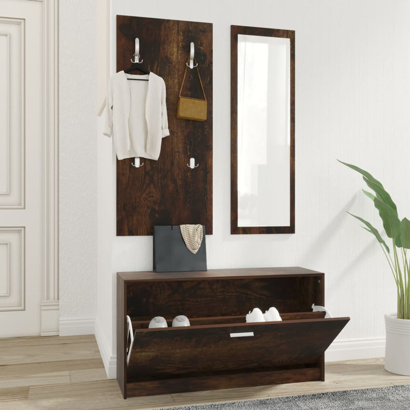 Hall Tree 203.2cm Wide with Shoe Storage, Rustic Brown
