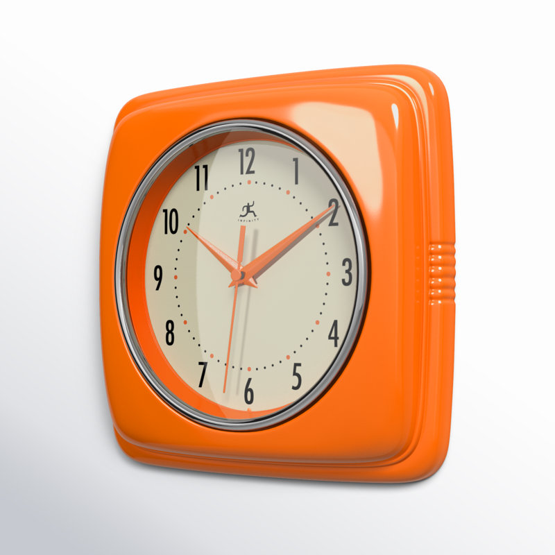 Orrwell Square Plastic Wall Clock 9.25 Inches, Orange