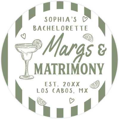 Custom Green Striped Margs And Matrimony Bachelorette Stickers Margarita Hangover Kit Labels 40 Pack