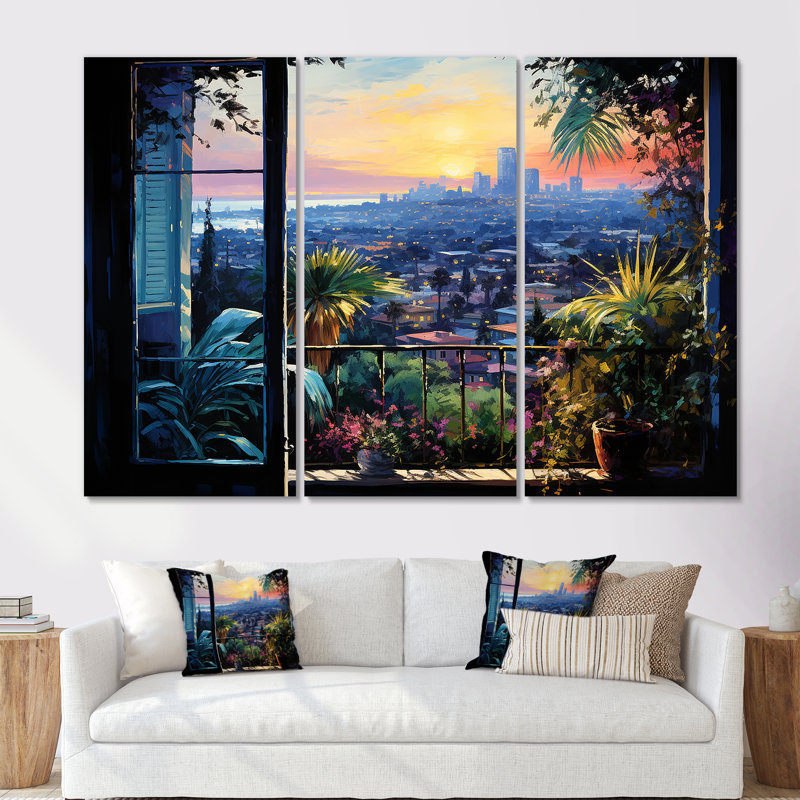 Los Angeles Window View 4 - Los Angeles, art mural, Toile tendue, H 32 po x l 48 po x P 1 po