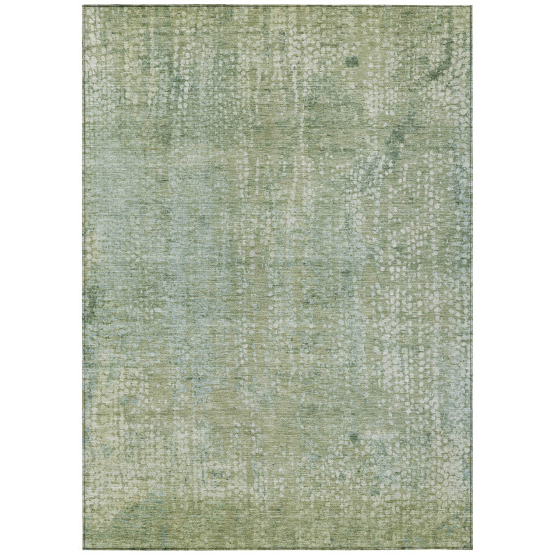 Tapis extérieur lavable abstrait vert et ivoire 3 pi x 5 pi