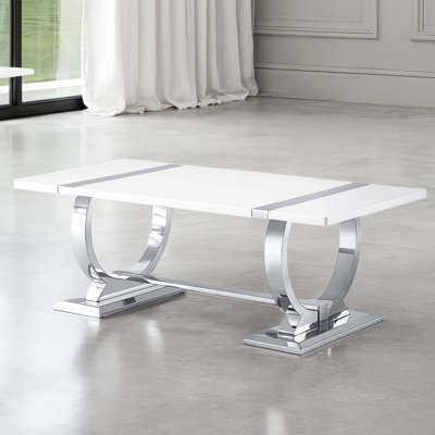 Table basse contemporaine avec piètement en forme de O et plateau rectangulaire