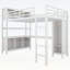 Lit mezzanine en métal pleine grandeur avec armoire, bureau en L et rangements, pour un gain d'espace et une utilisation multifonctionnelle-76393903
