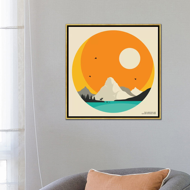 «Glacier National Park» par Jazzberry Blue - impression d'art graphique, H 26 po x l 26 po x P 1,5 po, Toile encadrée d'or