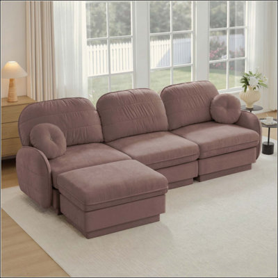 Canapé en L surdimensionné en chenille surdimensionné, canapé à assise profonde avec repose-pieds mobile, coussins ronds et coussins de dossier matelassés exquis, pieds de cadre de base encastrés, assemblage facile, convient au salon