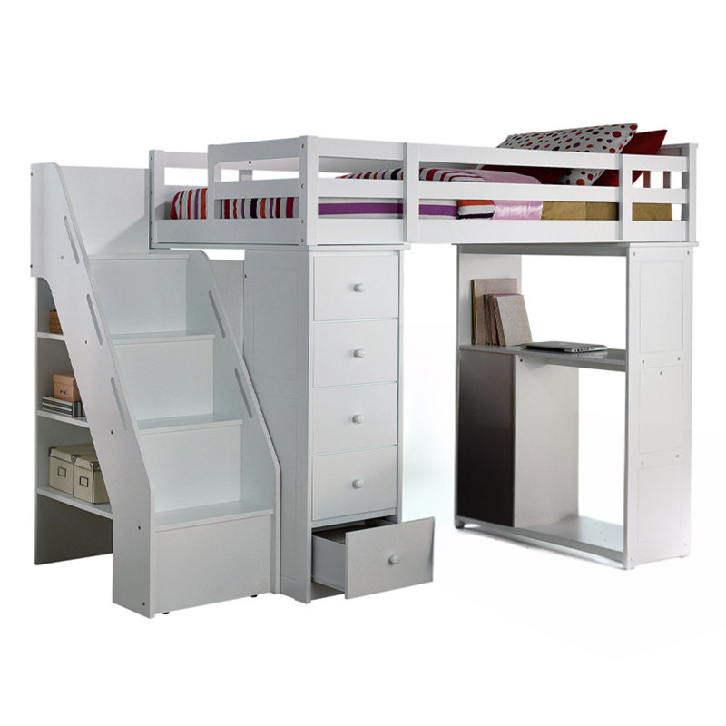 Lit mezzanine double blanc avec rangement