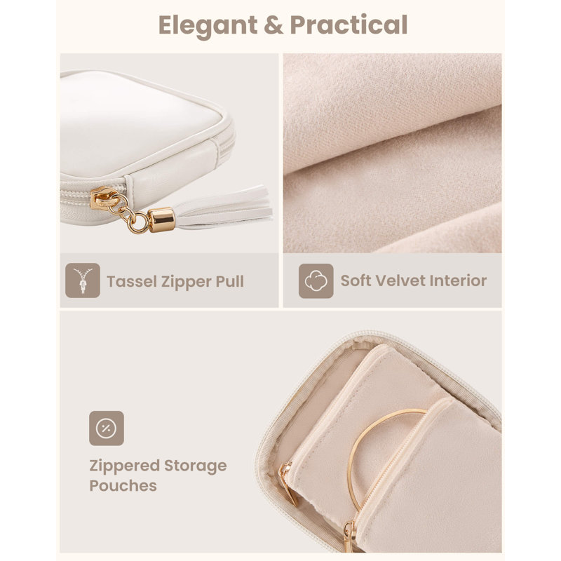 Mini-étui à bijoux de voyage, pochette en cuir PU souple - Blanc crème, Creamwhite