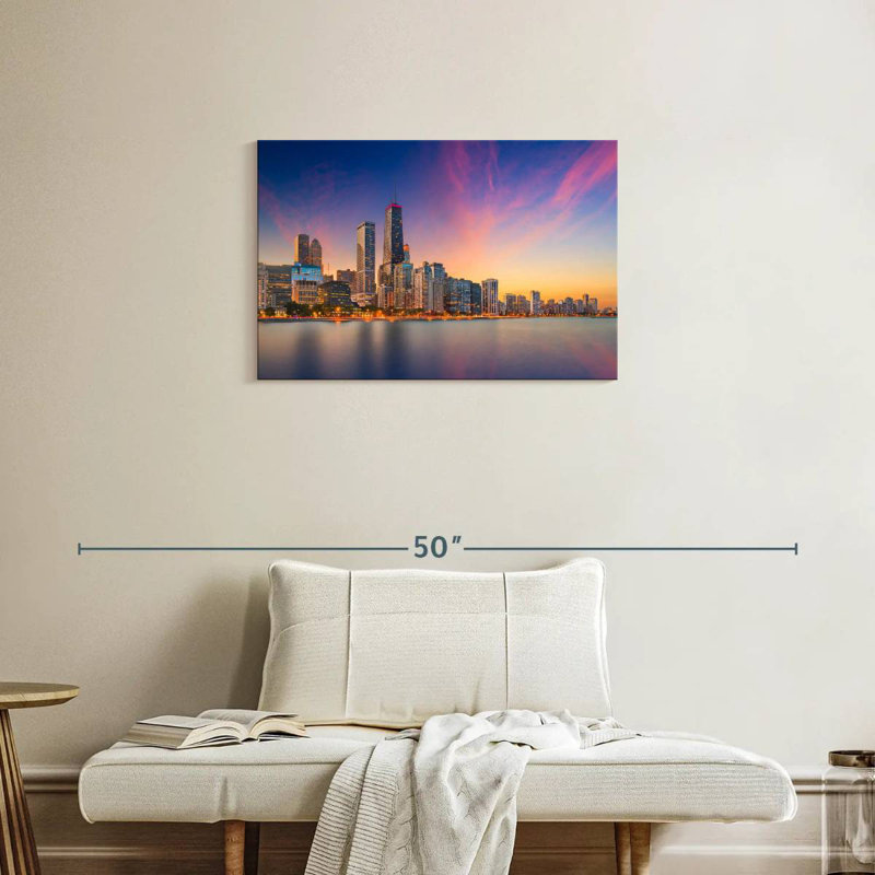 Nicci, Chicago, coucher de soleil, paysage urbain, H 20 po x l 30 po