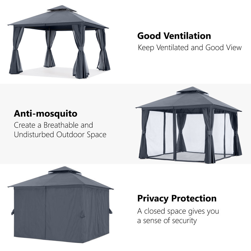 High Grade Steel Patio Gazebo The Soft Roof, Gray, 13 Ft. W X 13 Ft