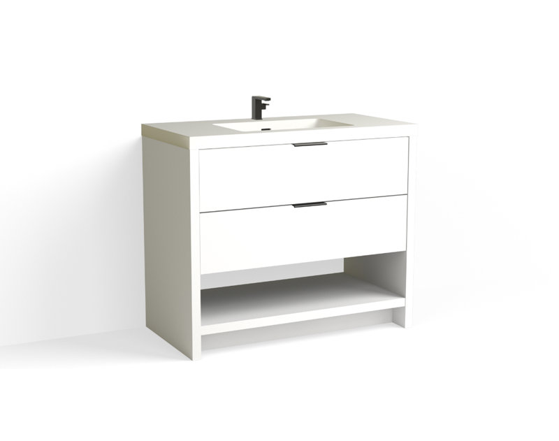 Vue 42" W Freestanding Single Bathroom Vanity, Matte White/Single, Biondo, Matte Black