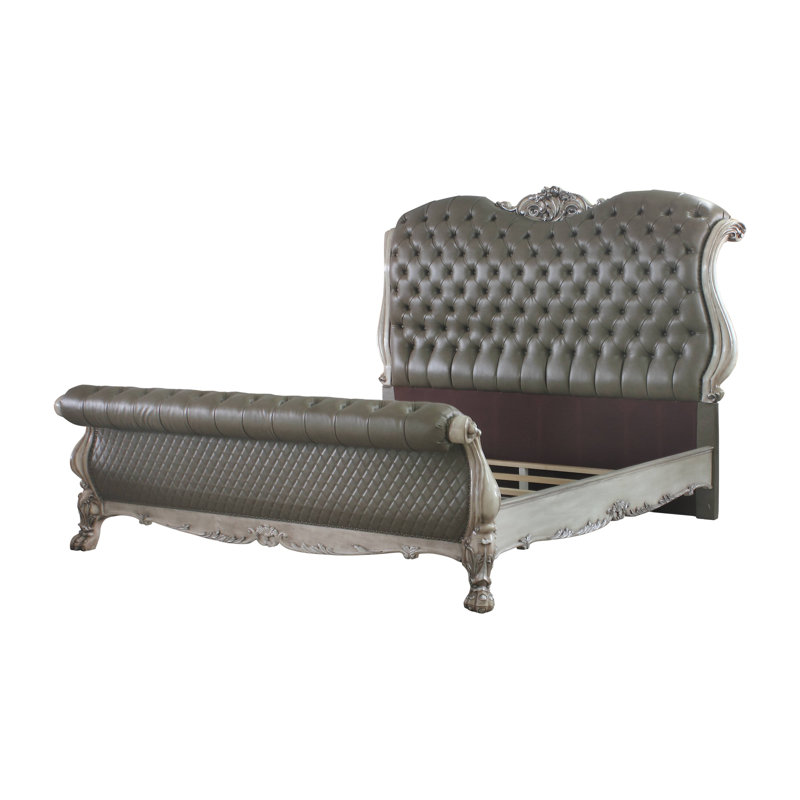 Lit-bateau tapissier Sophie, Blanc os rétro / gris, Très grand