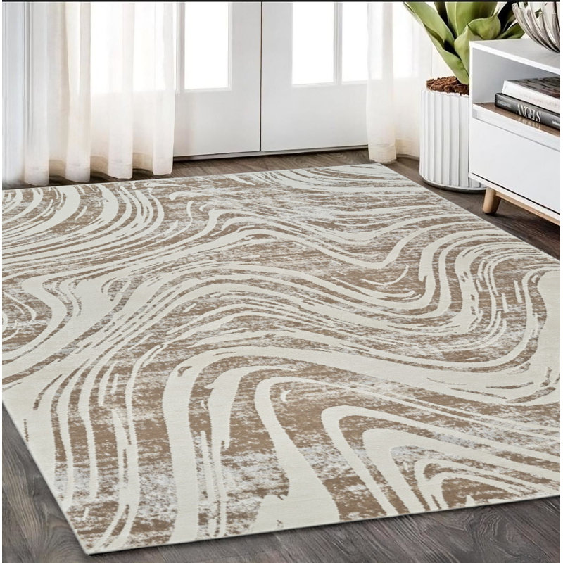 Beige and Brown Abstract Distressed Area Rug