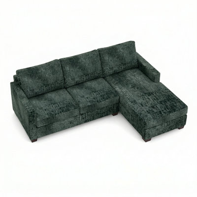 Modena Sectional – Made in USA, 5-Day Shipping, Custom Fabric Options, L-Shaped Sectional Wholesale Sectional Furniture - Green Velvet Antique Charcoa