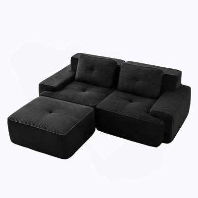 Canapé modulaire en forme de L de 82 pouces avec tissu en velours côtelé, repose-pieds mobile, siège profond et aucun assemblage requis