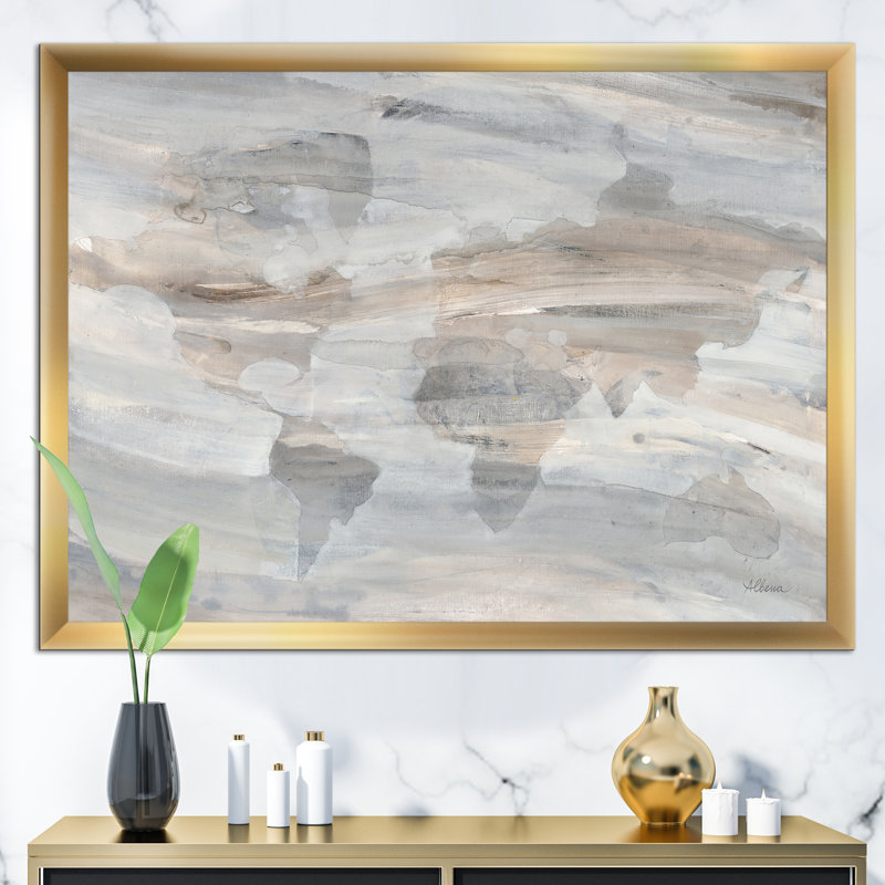 « misty world map », reproduction d’image sur toile, H 20 po x l 20 po x P 1 po, Cadre argenté
