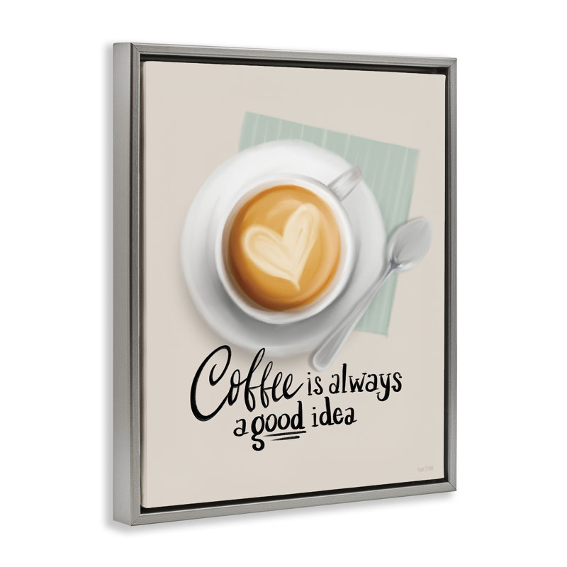 «Coffee Always Good Idea», art mural sur toile par House Fenway, Cadre flottant gris lustré, H 21 po x l 17 po