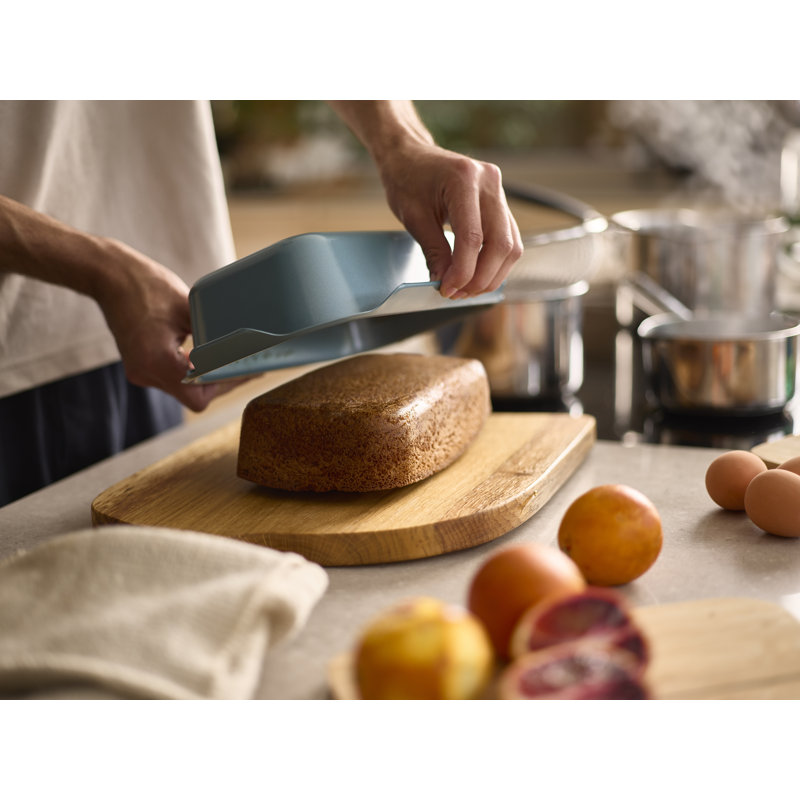 Teal Carbon Steel Non-Stick Loaf Pan with Easy Pull Handles