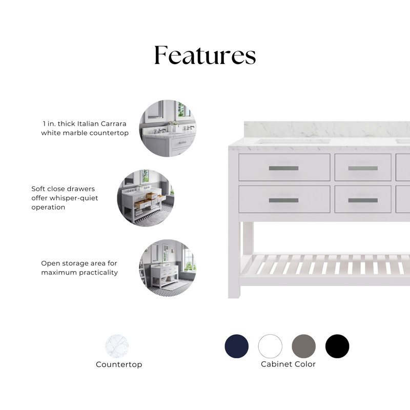 Madalyn 60'' W Double Vanity, Pure White