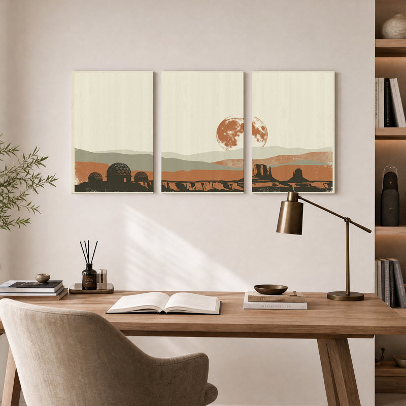 Dômes d'observatoire et formations rocheuses sous la rouille - Ensemble de 3 toiles murales, 24"H x 16"W x 3pcs