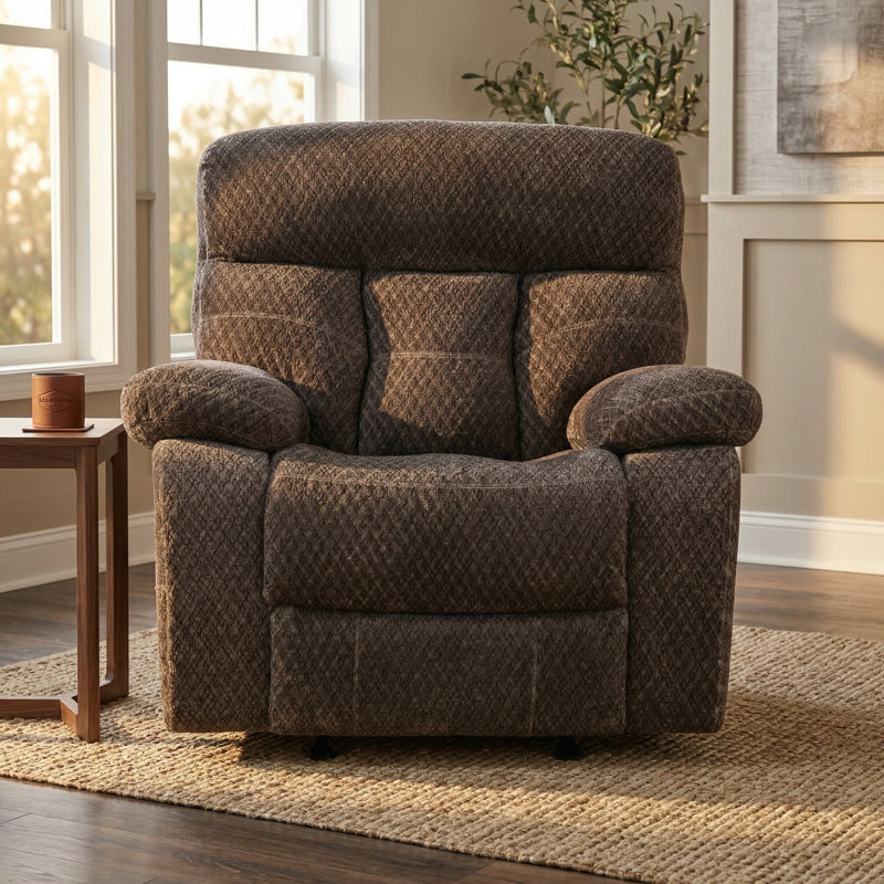 Fauteuil inclinable manuel surdimensionné, canapé simple rembourré en tissu moelleux pour le salon, la chambre à coucher, le cinéma maison, brun