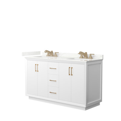 Meuble-lavabo double autoportant 60 po avec plateau en quartz Strada
