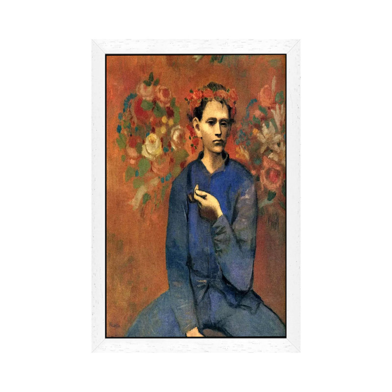 A Boy With Pipe by Pablo Picasso - Wrapped Canvas Painting, 66.04 cm H x 45.72 cm W x 3.175 cm D, White Framed