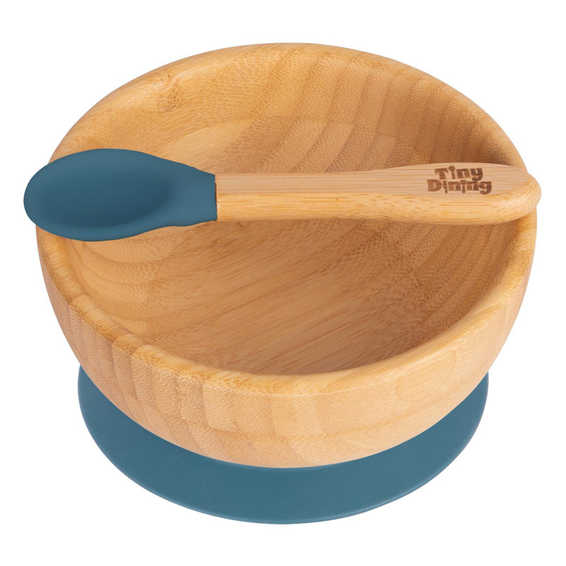 Tiny Dining - Bamboo Suction Bowl & Spoon Set - Navy Blue