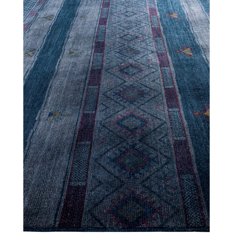 Tapis moderne noué à la main de conception unique - gris, 9 pi 1 po x 11 pi 10 po Modern